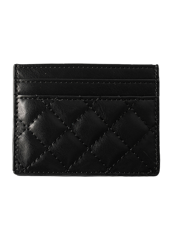 NA-KD Polyurethane Quilted Card Holder for Women, Black