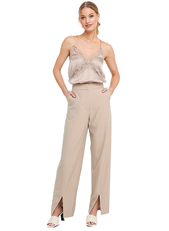 NA-KD Oversize Front Slit Suit Pants for Women, 34 EU, Beige