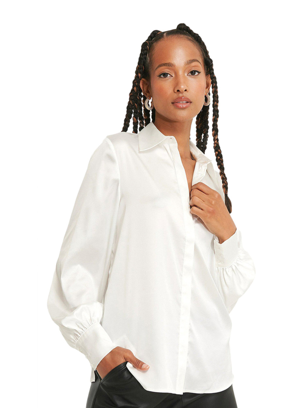 NA-KD Hidden Button Long Sleeves Shirt for Women, 36 EU, Off White