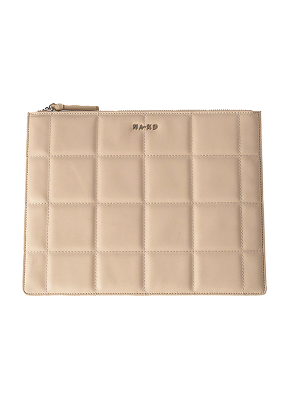 NA-KD Polyurethane Big Quilted Clutch Bag for Women, Nude