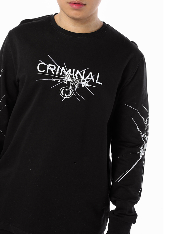 Criminal Damage Smash Long Sleeves T-Shirt for Men, Small, Black