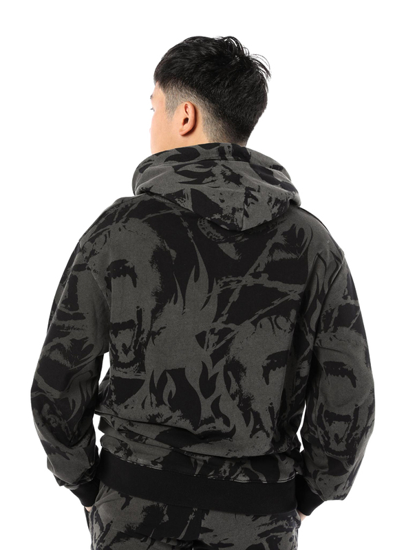 Criminal Damage Abstract Long Sleeves Hoodie for Men, Extra Large, Black