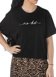 NA-KD Short Sleeve Cropped T-Shirt for Women, Small, Black