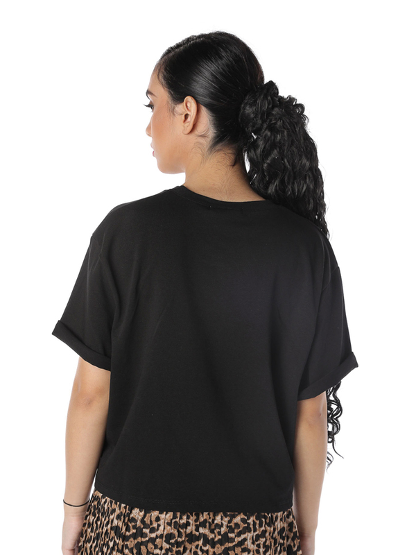 NA-KD Short Sleeve Cropped T-Shirt for Women, Small, Black