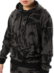 Criminal Damage Abstract Long Sleeves Hoodie for Men, Extra Large, Black