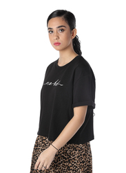 NA-KD Short Sleeve Cropped T-Shirt for Women, Small, Black