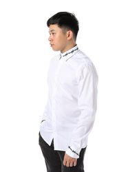 Criminal Damage Barb Emb Long Sleeves Shirt for Men, Small, White