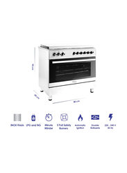 Super General Freestanding 5-Burner Stainless Steel Gas Cooker, SGC-9603-FSHG, Silver