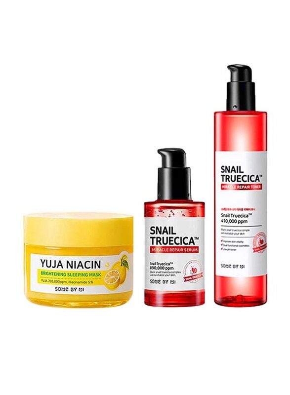 

Some By Mi Yuja Niacin Brightening Sleeping Mask + Snail Truecica Miracle Repair Toner + Repair Serum, 3 Pieces