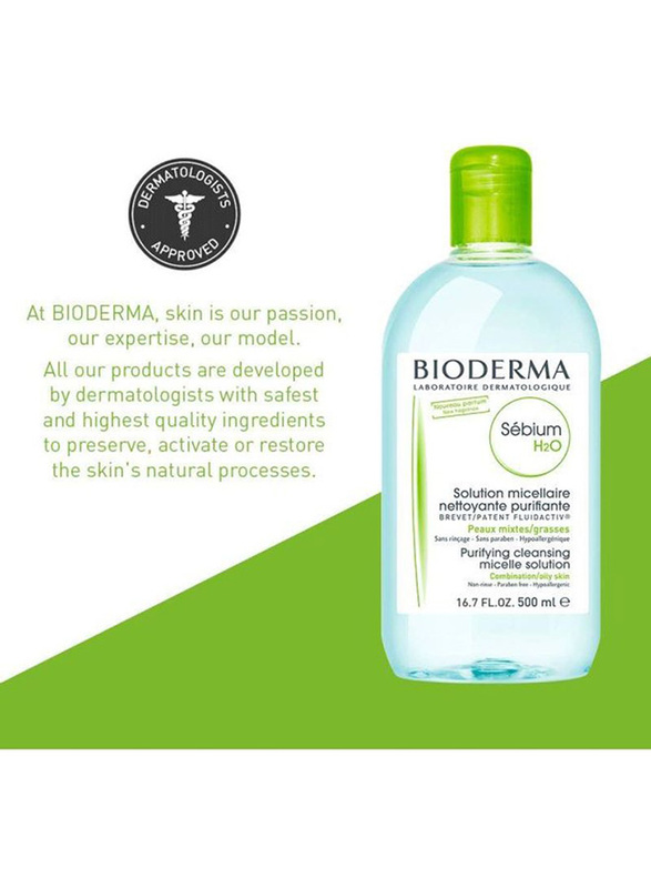 Bioderma Sebium H2O Purifying Cleansing Micelle Solution, 500ml, Clear