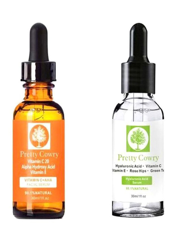 Pretty Cowry Vitamin C Facial Serum & Hyaluronic Acid Serum Set, 2 Pieces