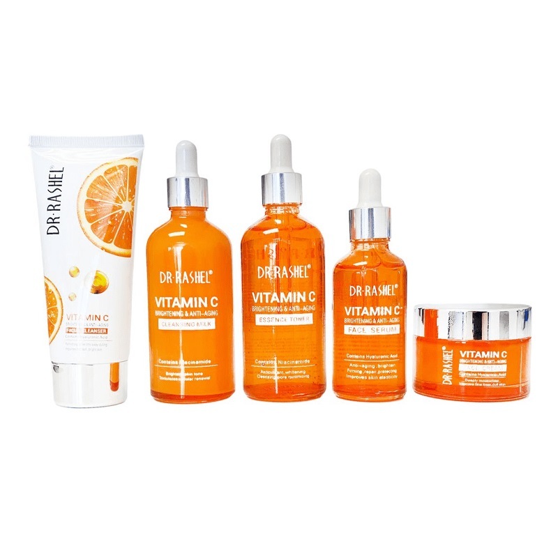 5-Piece Vitamin C Anti Aging And Skin Care Set Orange/White