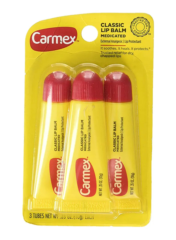 Carmex Moisturizing Lip Balm, 10g, 3 Pieces, Yellow