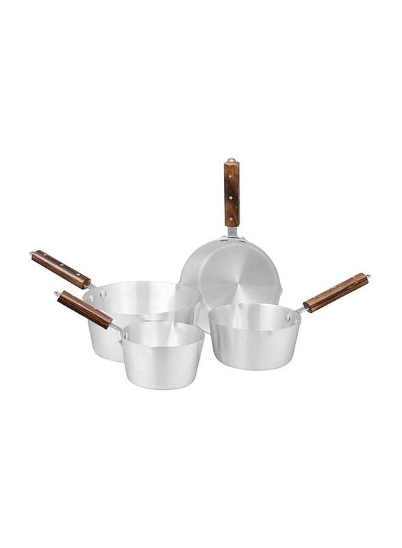 

Royal Cuisine 4-Piece Aluminium Metal Finish Round Milk Pan Set, Brown/Silver