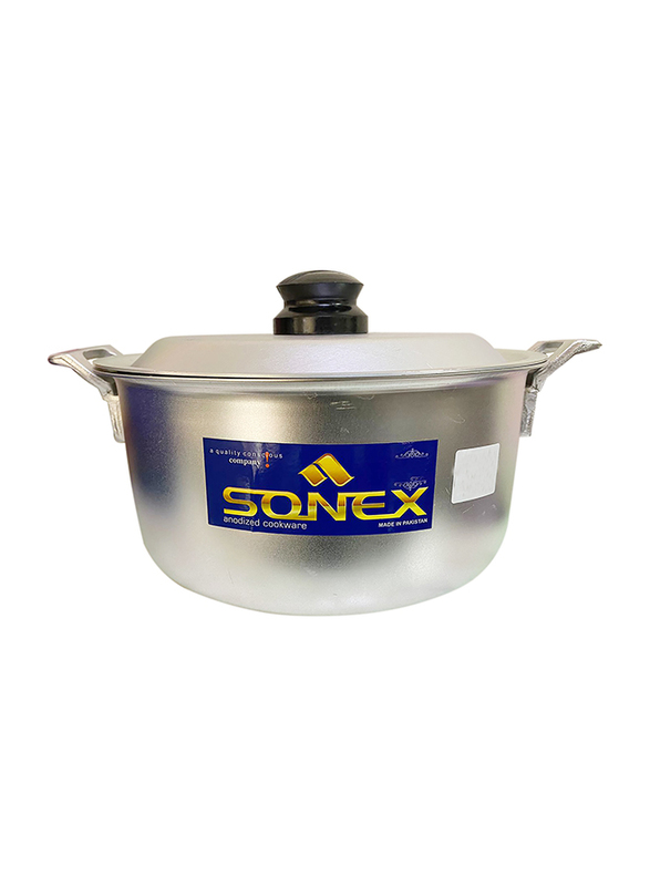 سونيكس وعاء طهي دائري من الألومنيوم المطلي بأكسيد 35.5 سم بمقبض مصبوب، فضي