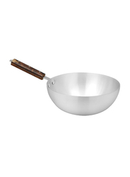 Royal Cuisine No 8 Aluminium Metal Finish Round Cooking Wok, Silver/Brown