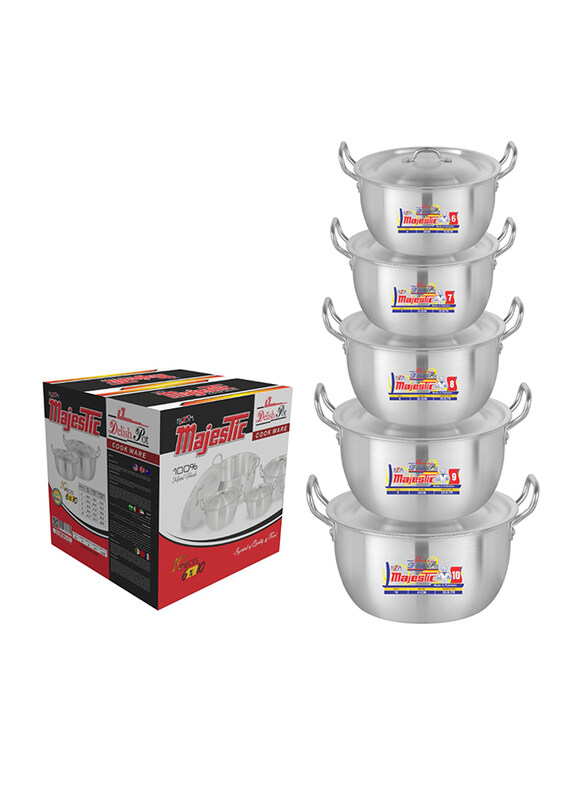 

Majestic 5-Piece Metal Finish Delish Cooking Pot Set, 6 x 10, Silver