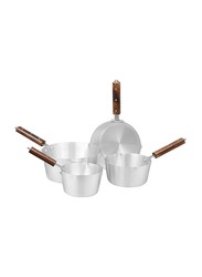 Royal Cuisine 4-Piece Aluminium Metal Finish Round Milk Pan Set, Brown/Silver