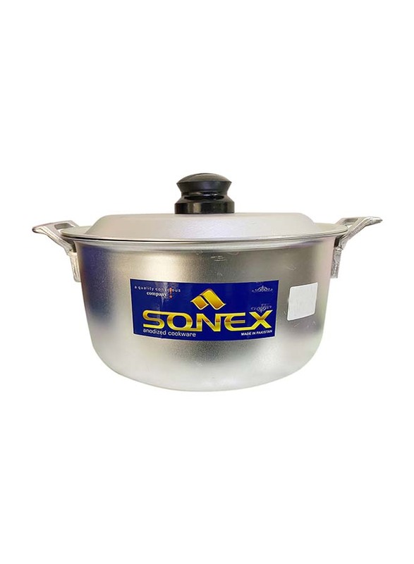 Sonex 29cm Anodized Aluminium Round Cooking Pot with Casted Handle, Silver
