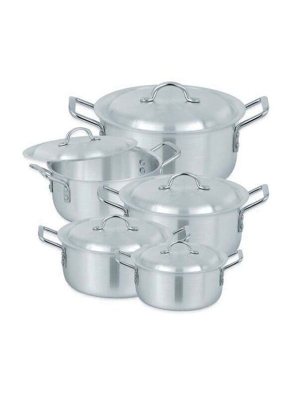 

Sonex 5-Piece Aluminium Metal Finish Baby Classic Round Cooking Pots, Silver