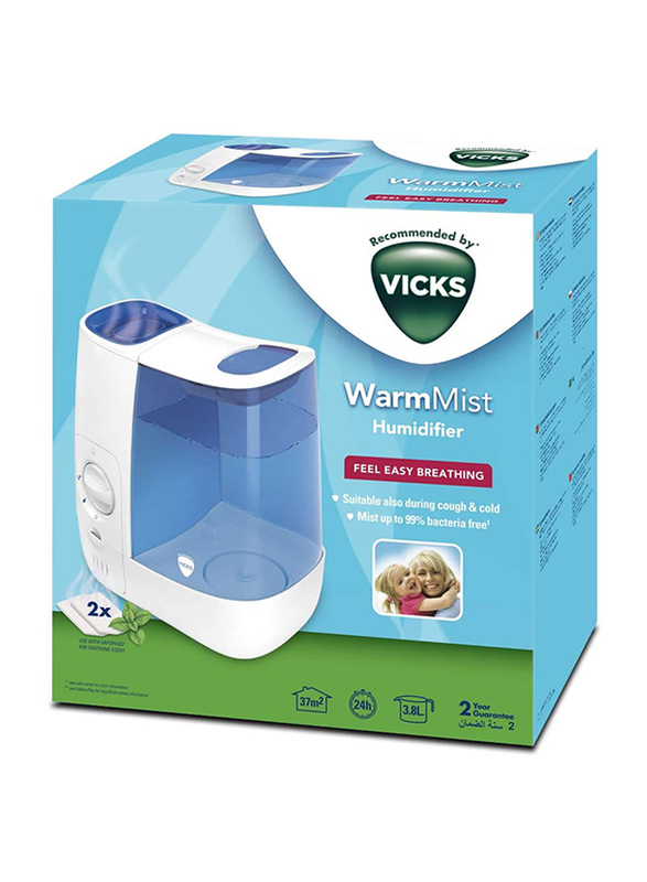 Vicks VH845E1 Warm Mist Humidifier, White/Blue