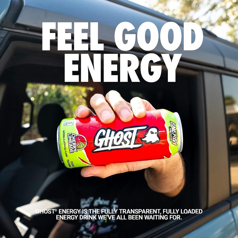 GHOST ENERGY Sugar-Free Pre Workout - 12-Pack, Cherry Limeade, 16oz - Energy & Focus & No Artificial Colors - 200mg of Natural Caffeine, L-Carnitine & Taurine - Soy & Gluten-Free, Vegan