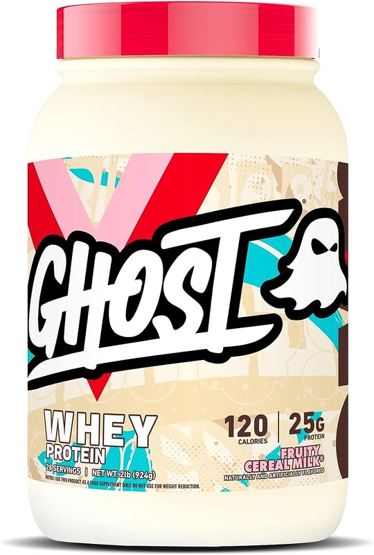 GHOST WHEY Protein Powder, Fruity Cereal Milk - 2lb, 25g of Protein - Whey Protein Blend - Post Workout Fitness and Nutrition Shakes, Smoothies, Baking and Cooking - Soy and Gluten-Free