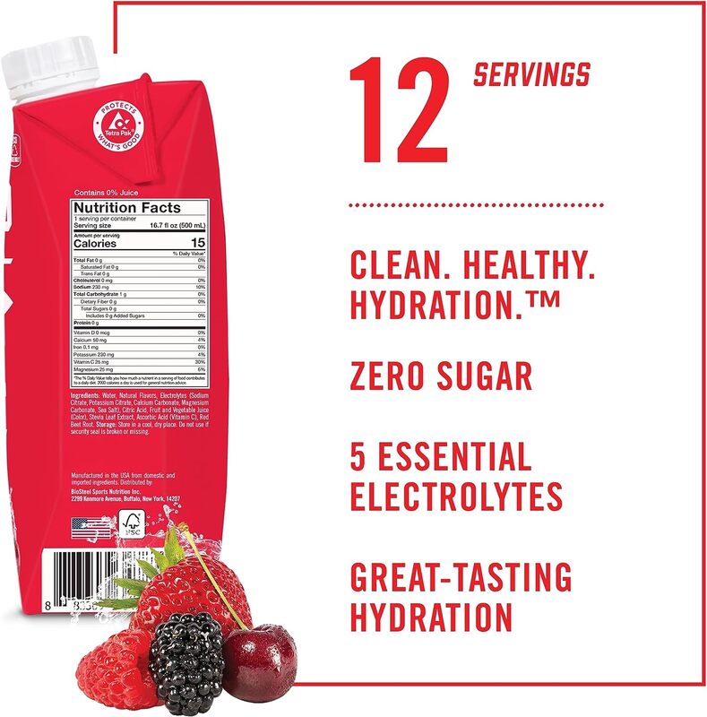 BioSteel Sports Drink, Sugar-Free with Essential Electrolytes, Mixed Berry, 500ml, 12-Pack