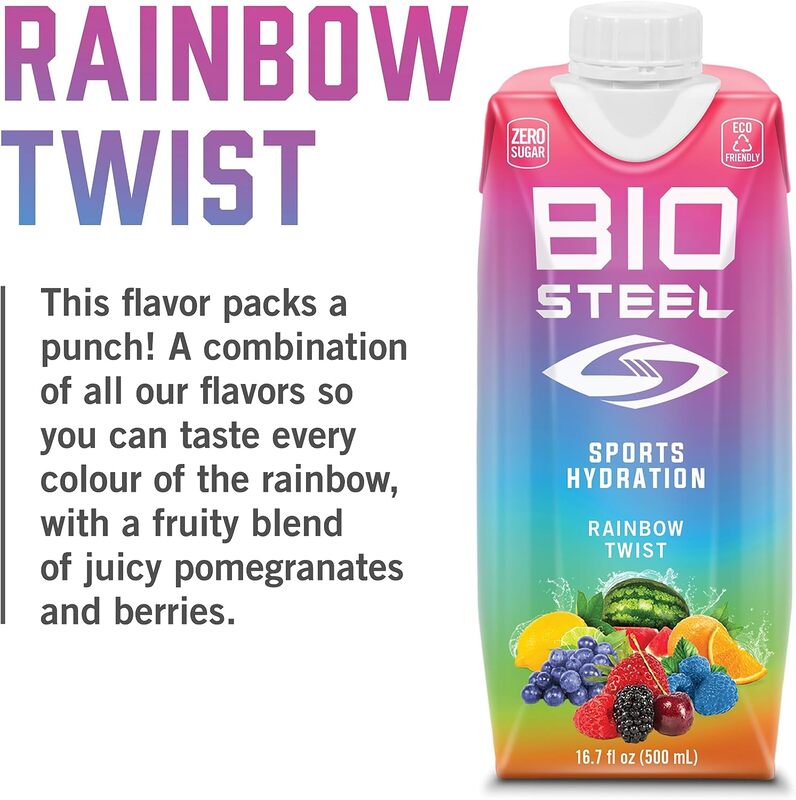 BioSteel Sports Drink, Sugar-Free with Essential Electrolytes, Rainbow Twist, 500ml, 12-Pack