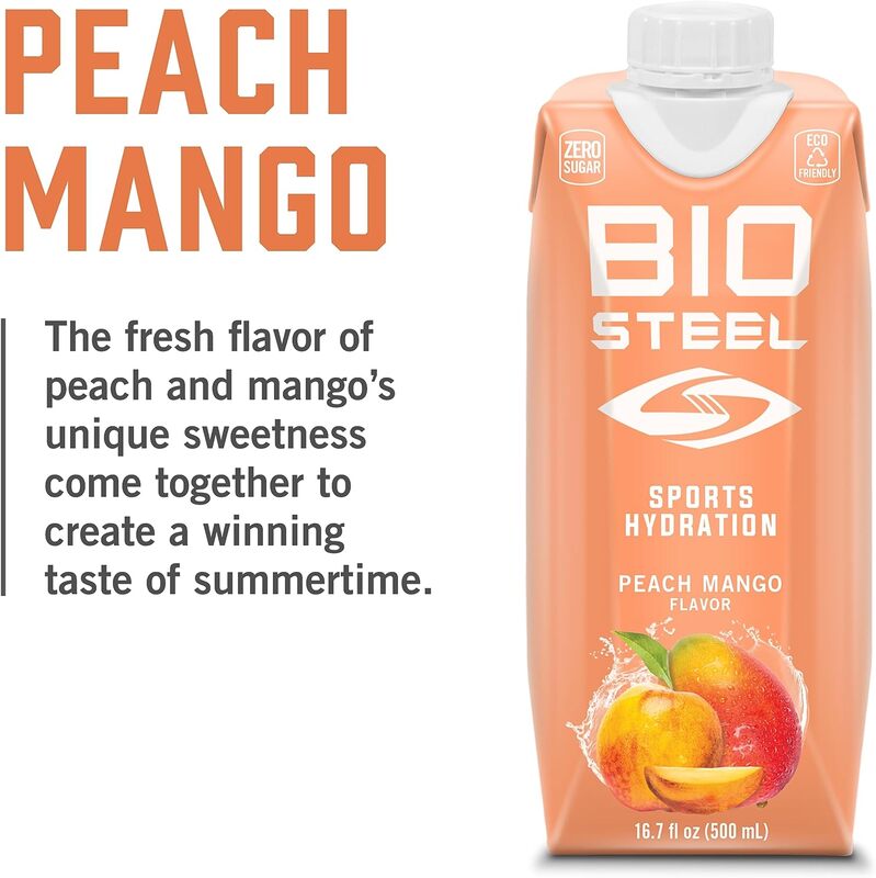 BioSteel Sports Drink, Sugar-Free with Essential Electrolytes, Peach Mango, 500ml, 12-Pack
