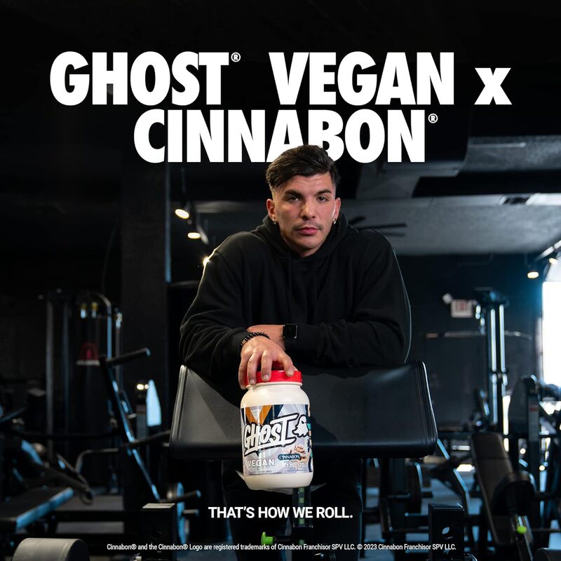 GHOST Vegan Protein Powder, Cinnabon - 2lb, 20g of Protein - Plant-Based Pea & Organic Pumpkin Protein - Post Workout & Nutrition Shakes, Smoothies, & Baking - Soy & Gluten-Free