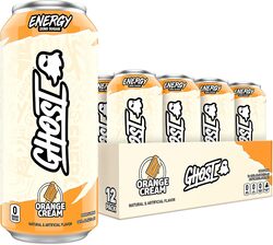 GHOST ENERGY Sugar-Free Energy Drink - 12-Pack, Orange Cream, 16oz Cans - Energy & Focus & No Artificial Colors - 200mg of Natural Caffeine, L-Carnitine & Taurine - Soy & Gluten-Free, Vegan