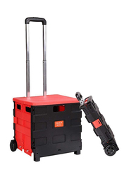 Folding Two-Wheeled Rolling Luggage Shopping Bag, Red/Black
