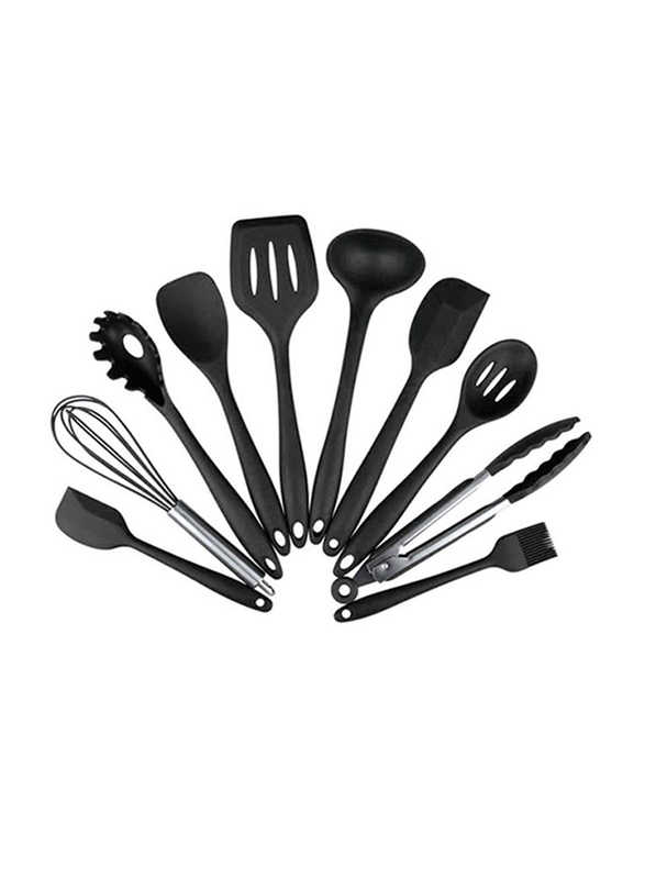 Silicone 10-Piece Kitchen Utensils, Black