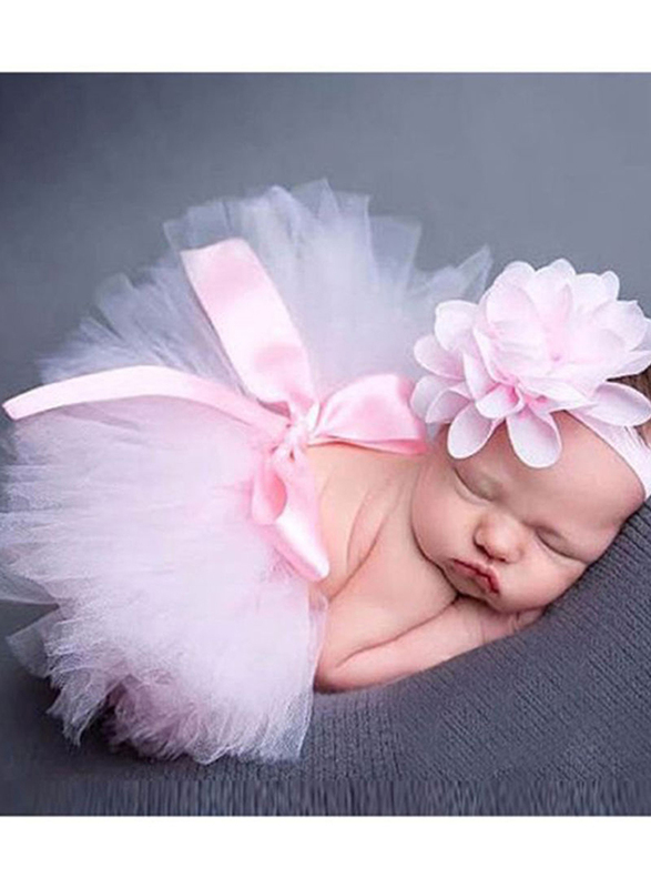 Beauenty Baby Girls Tutu Skirt and Headband Photography Props Outfit, 3-6 Months, Pink