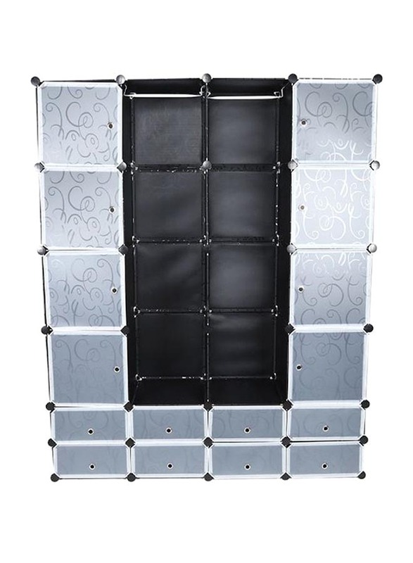 Modular Storage Wardrobe with 24 Cube Drawer, Black/Clear