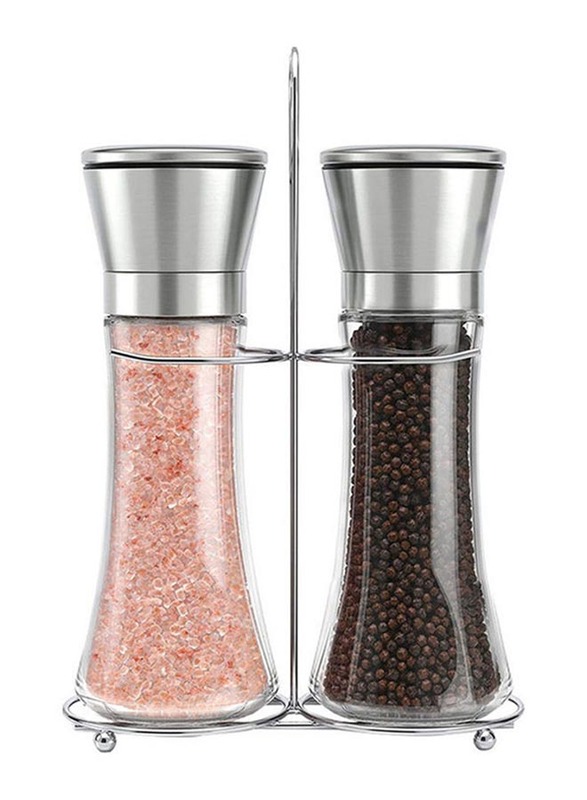 Manual Seasoning Salt and Pepper Grinder Set, 2-Piece, Clear/Silver