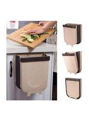 Kitchen Hanging Cabinet Door Trash Bin, Beige/Black