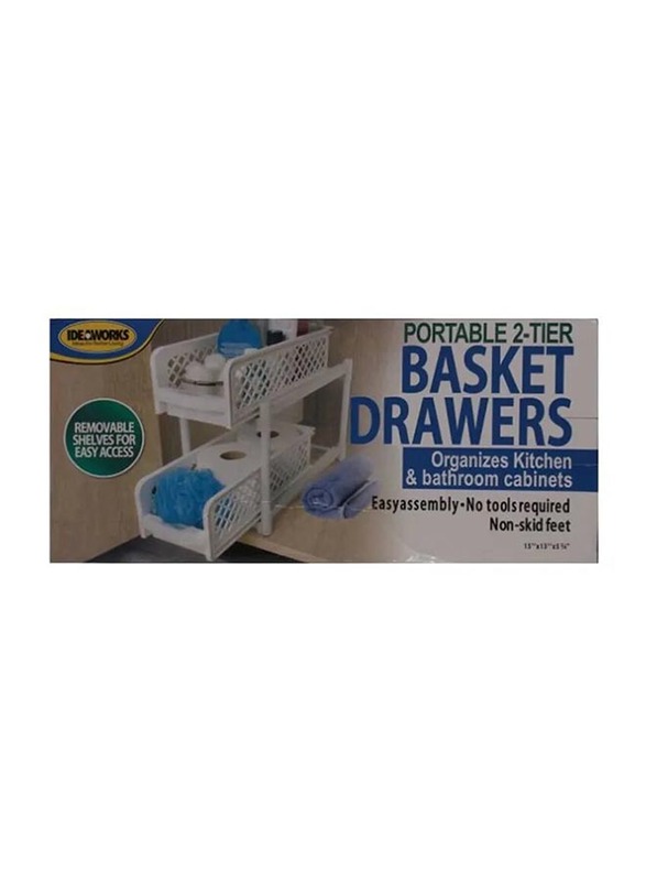 Ideaworks Portable 2-Tier Drawer Basket, White/Light Blue