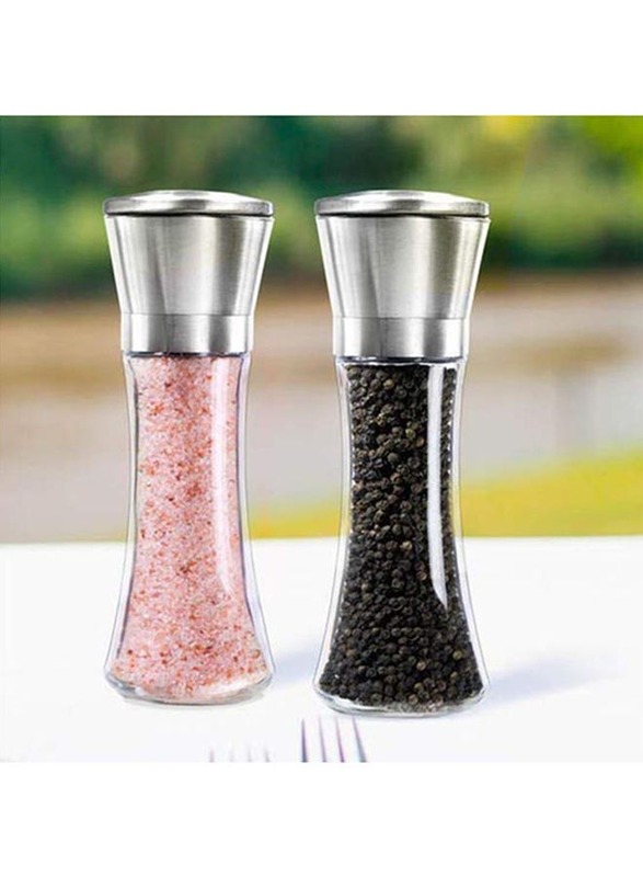 Salt and Pepper Mill Jar Container Set, 2-Piece, Silver/Clear