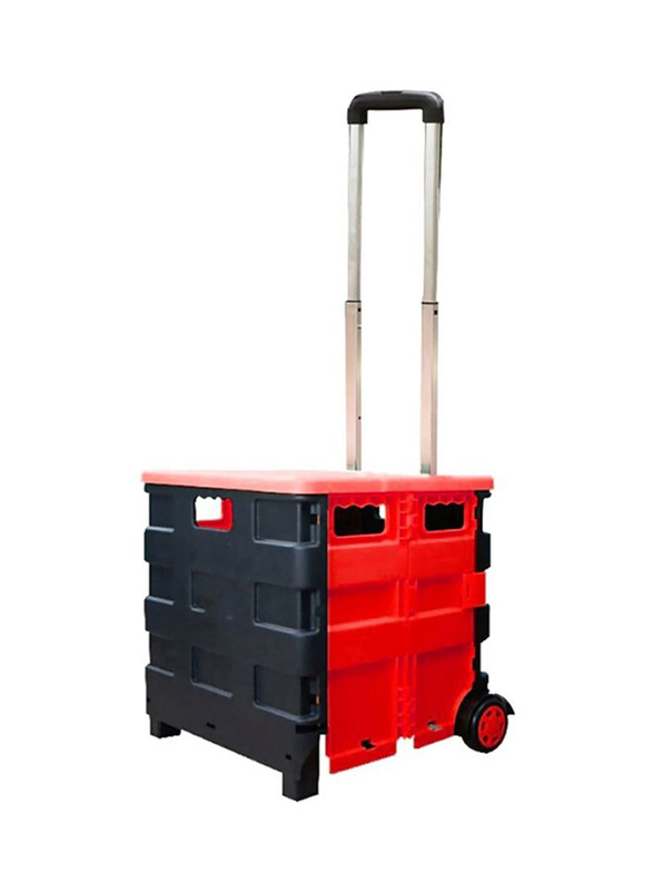 Two Wheeled Collapsible Handcart with Lid, Red/Black