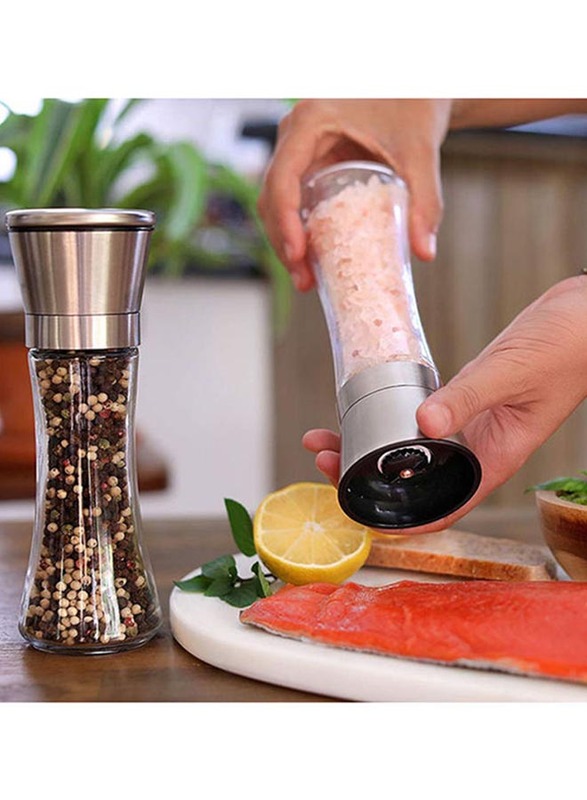 Manual Seasoning Salt and Pepper Grinder Set, 2-Piece, Clear/Silver