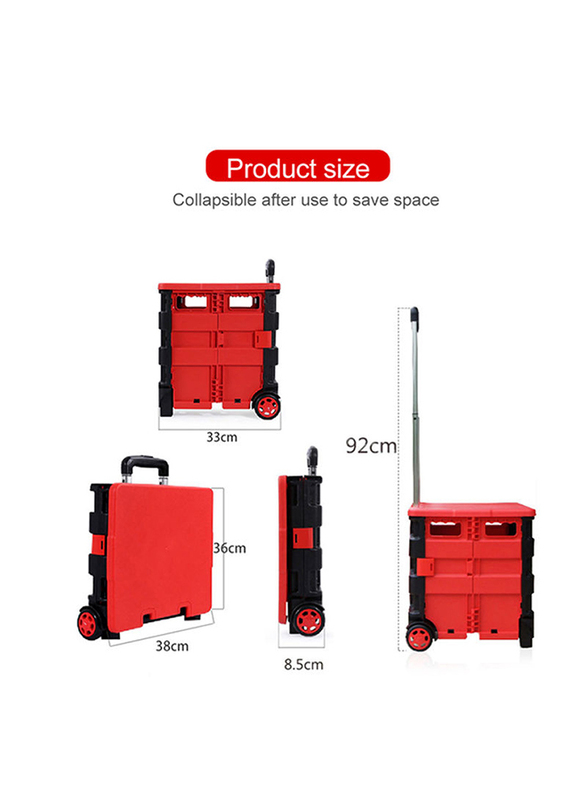 Two Wheeled Folding Shopping Bag Cart, Black/Red