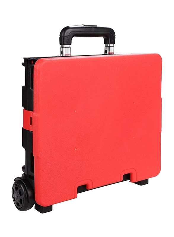 Folding Two-Wheeled Rolling Luggage Shopping Bag, Red/Black