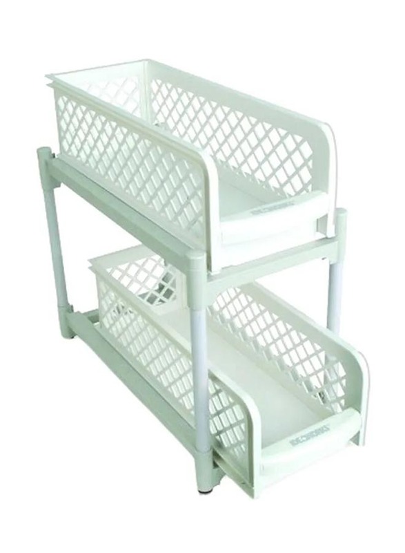 Ideaworks Portable 2-Tier Drawer Basket, White/Light Blue