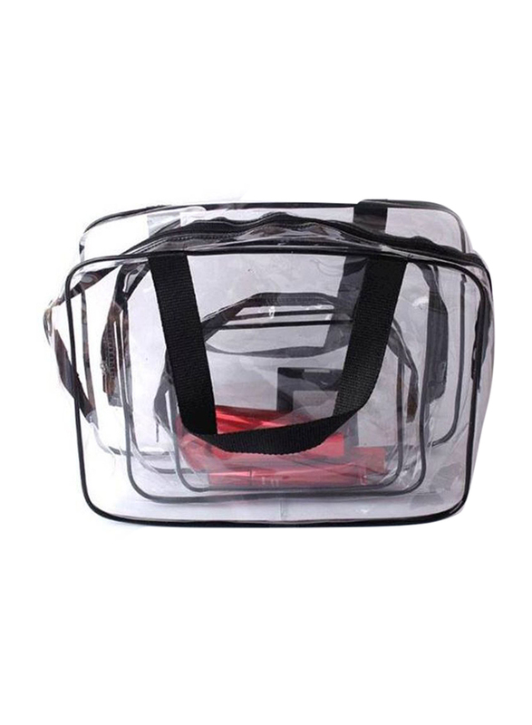 3-Piece Multi-Purpose Makeup Organizer Bag Set, Clear/Black