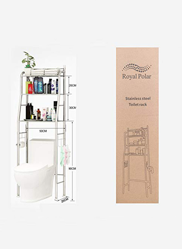 Royal Polar 3-Tier Over The Toilet Shelf Rack, Silver