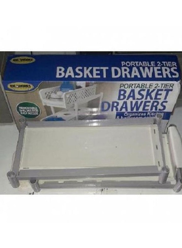 Portable 2-Tier Basket Drawer, White