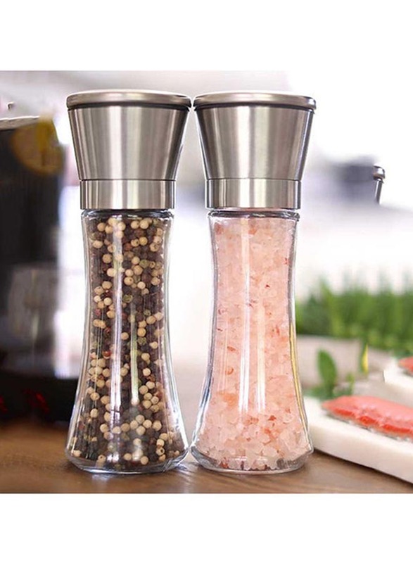 Manual Seasoning Salt and Pepper Grinder Set, 2-Piece, Clear/Silver