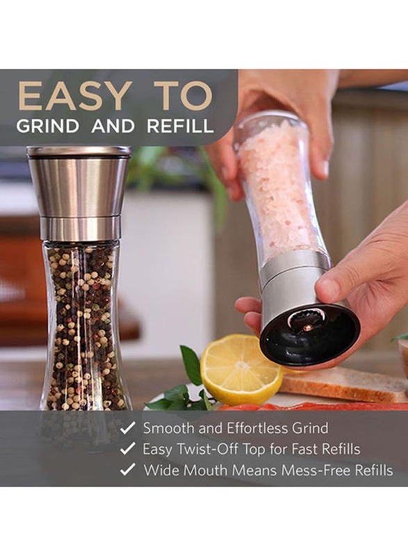 Manual Seasoning Salt and Pepper Grinder Set, 2-Piece, Clear/Silver